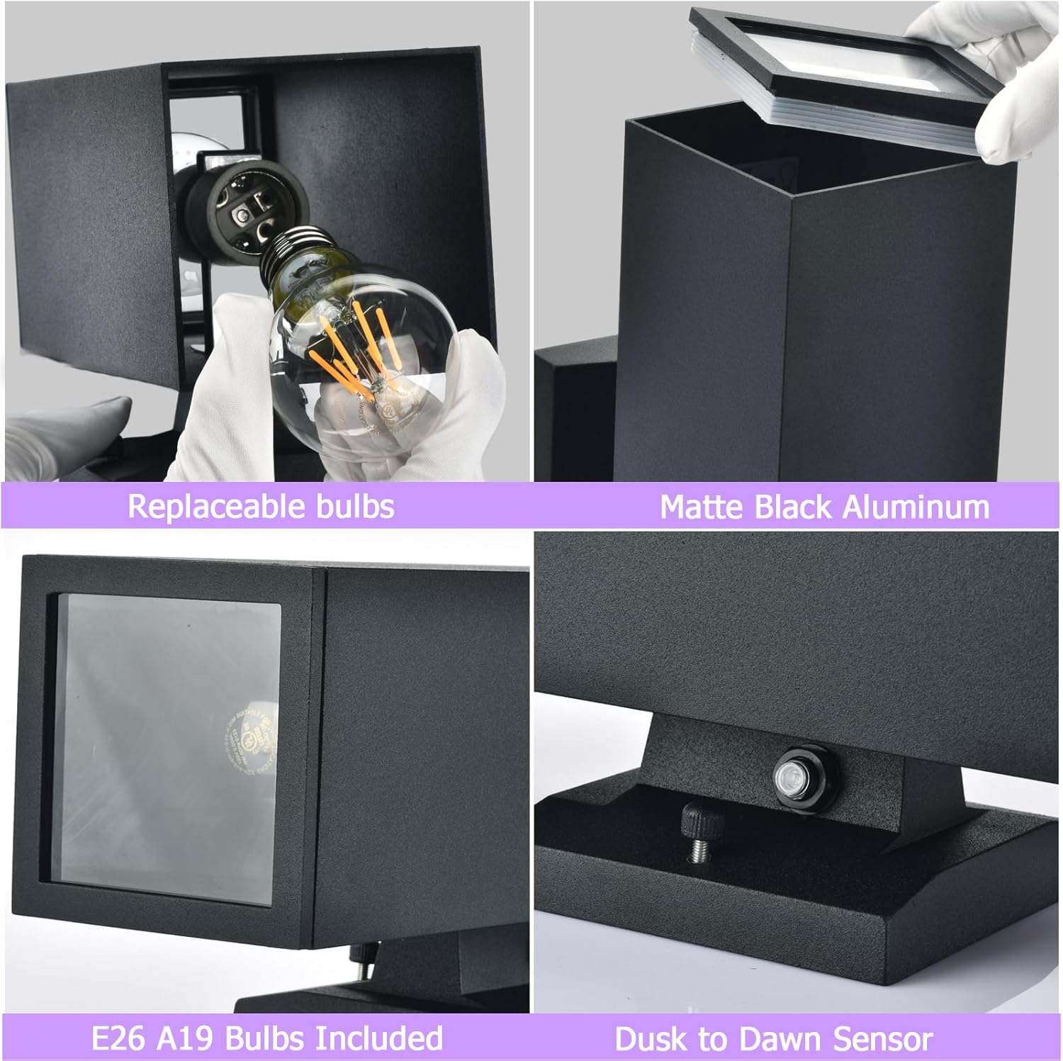 Paquete de 2 lámparas de pared para exteriores del amanecer al anochecer, iluminación LED moderna hacia arriba, luces de pared para exteriores, 2700