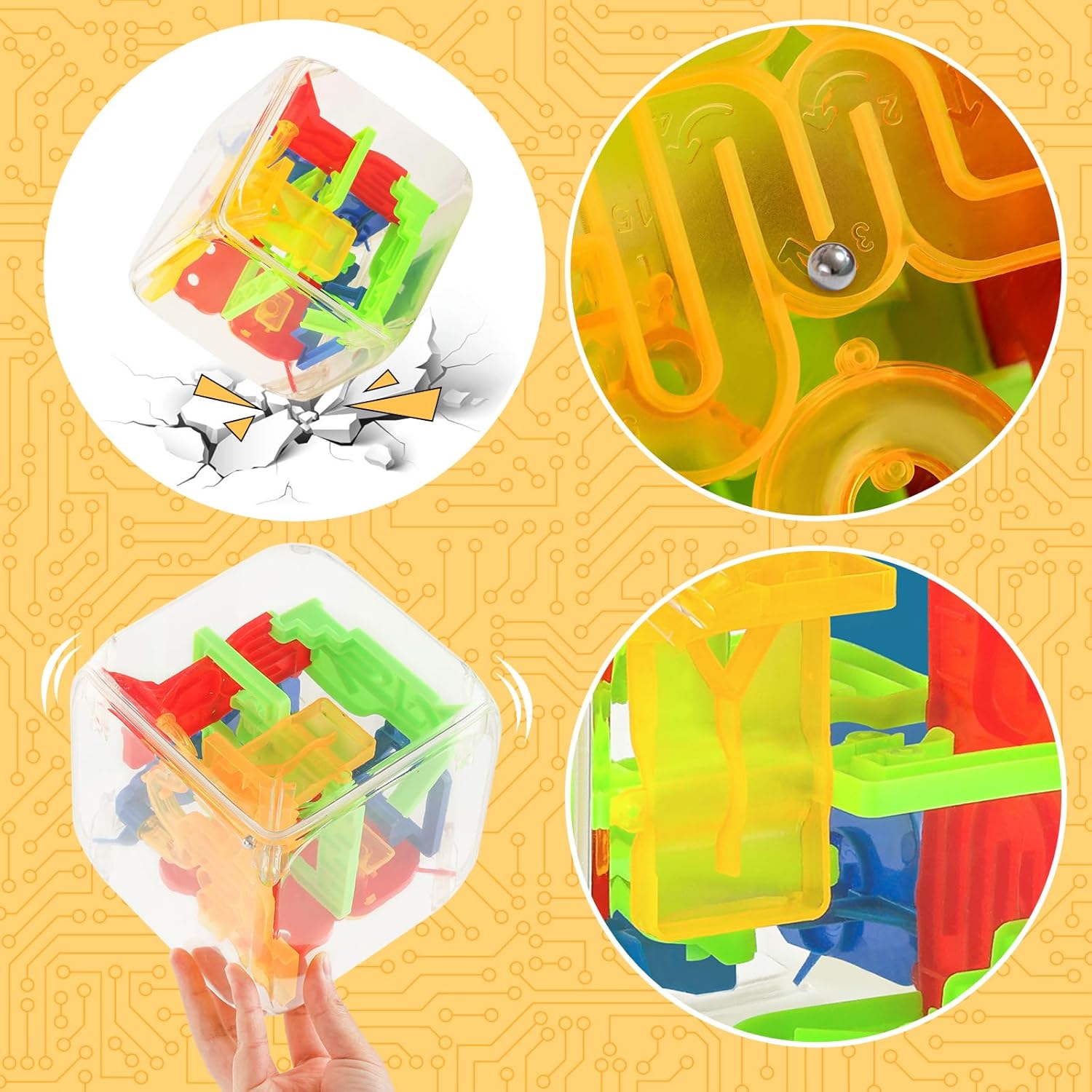 3 otters Cubo de laberinto de rompecabezas 3D, 72 obstáculos, juego de laberinto interactivo con juguete educativo para niños de 3 años en adelante