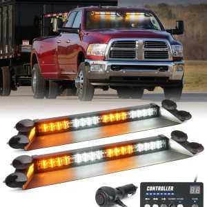 LUMENIX Barra de luces estroboscópicas de emergencia con controlador LED ámbar blanco para parabrisas de advertencia de tráfico, advertencia de LUMENIX Barra de luces estroboscópicas de emergencia con controlador LED ámbar blanco para parabrisas de advertencia de tráfico, advertencia de
