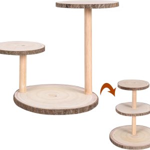 Soporte de torre de 3 niveles para cupcakes, rústico, redondo, de madera, para postres y pasteles, para boda, cumpleaños, graduación, fiesta de té Soporte de torre de 3 niveles para cupcakes, rústico, redondo, de madera, para postres y pasteles, para boda, cumpleaños, graduación, fiesta de té
