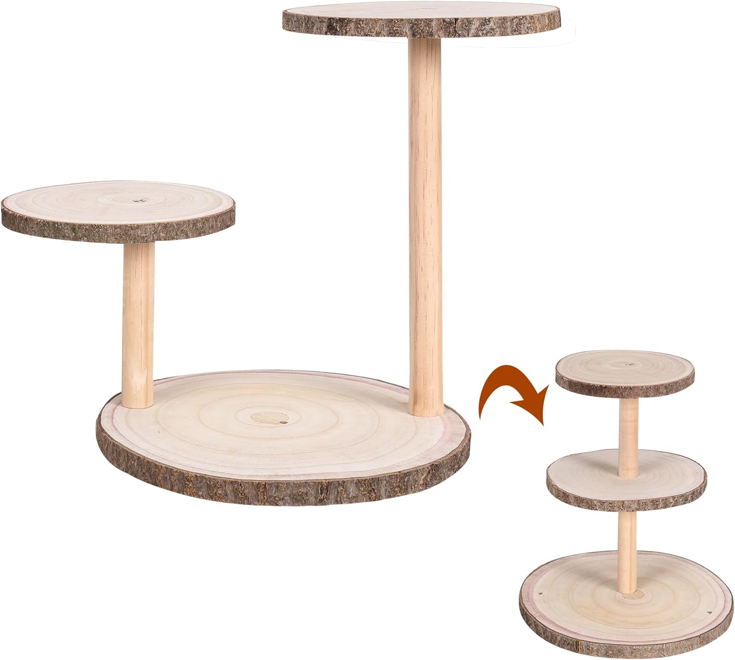 Soporte de torre de 3 niveles para cupcakes, rústico, redondo, de madera, para postres y pasteles, para boda, cumpleaños, graduación, fiesta de té