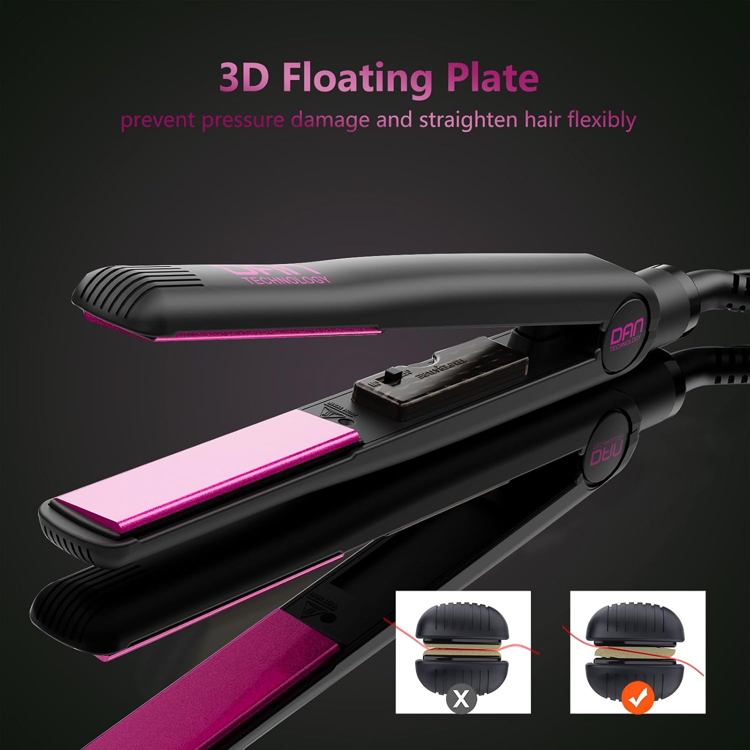 Dan Technology Plancha plana de 1 pulgada, plancha alisadora de cerámica, plancha plana de 500 grados, plancha plana de cabello de temperatura
