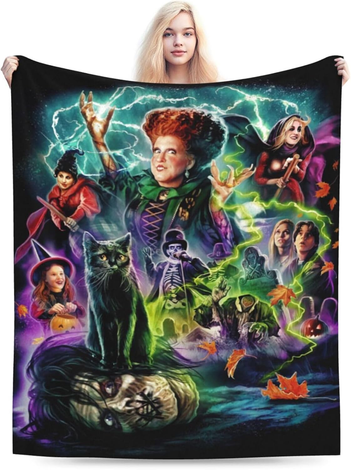 Manta de película de terror para decoración de Halloween, para las cuatro estaciones, para decoración del hogar, cálida y acogedora, manta suave y
