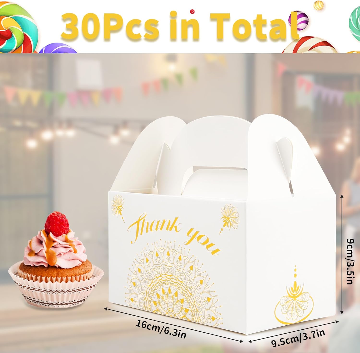 ATAMOW 30 cajas de regalo de fiesta de mandala dorado blanco, cajas de regalo de fiesta, cajas a dos aguas para recuerdos de fiesta, cajas de dulces