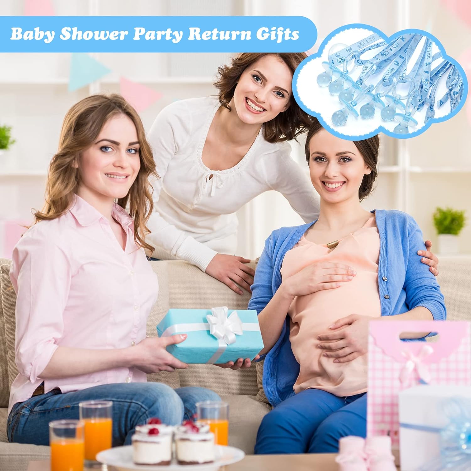60 chupones de baby shower, collar acrílico para bebé, regalos de fiesta, chupetes con dije para niñas, niños, baby shower, decoración de fiesta,