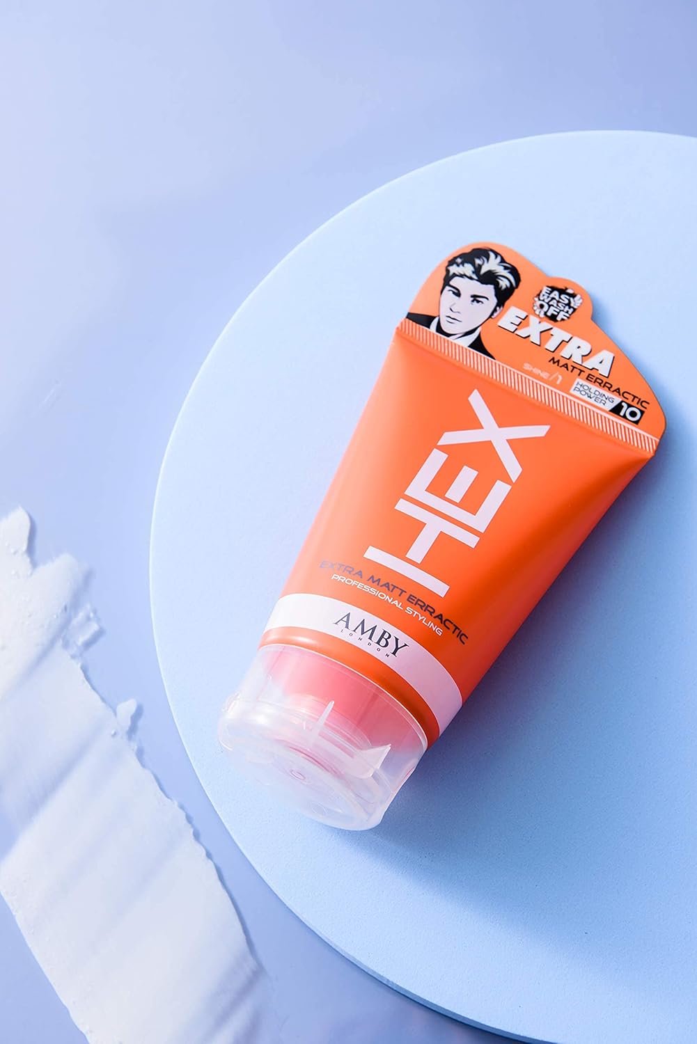 HEX Amby – Cera para el cabello para hombres, cera extra mate, Erractic, 3.5 onzas (3.53 oz) con fuerte sujeción duradera, acabado seco mate no