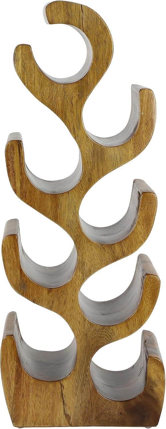 Deco 79 Estante para vino con 8 botellas con forma de árbol de madera de teca, 11 x 7 x 28 pulgadas, marrón