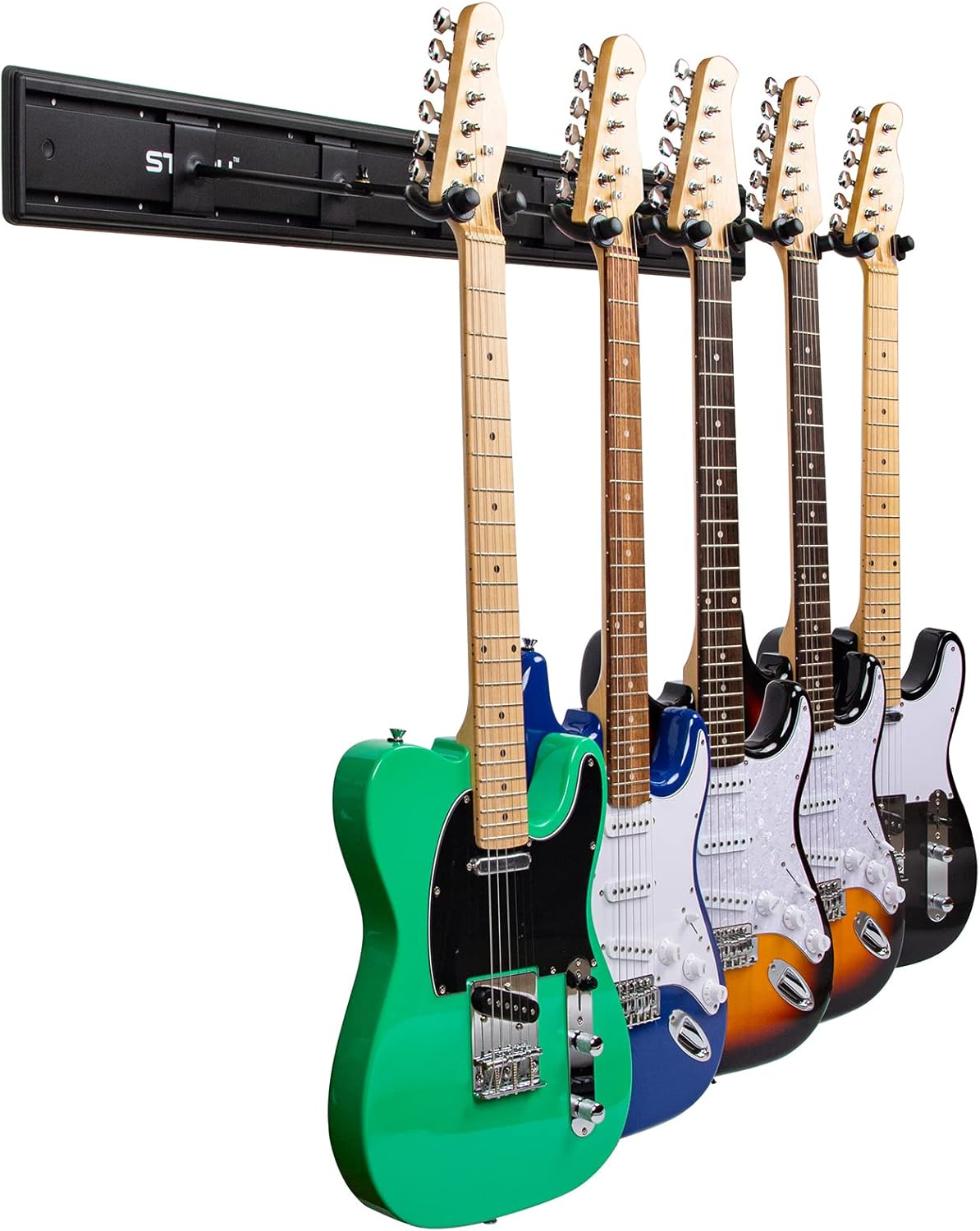 STRICH Perchas de montaje en pared para múltiples guitarras, capacidad para 5 guitarras, soporte de metal de aluminio fuerte para guitarra, soporte