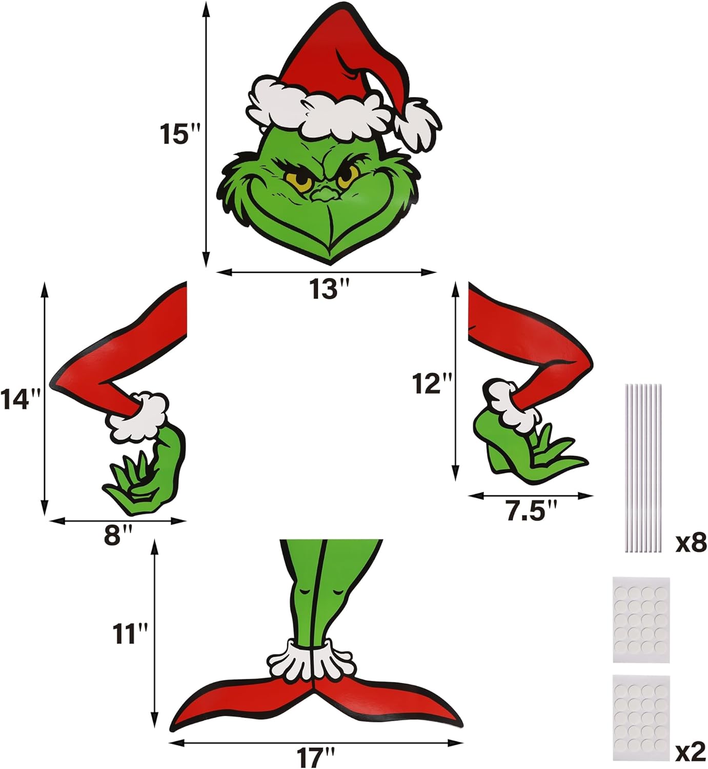 yofit Juego de 2 adornos grandes para árbol de Navidad de Grinchmas, adornos de Grinchmas para árbol de Navidad de 4, 5, 6, 7 pies, decoraciones de