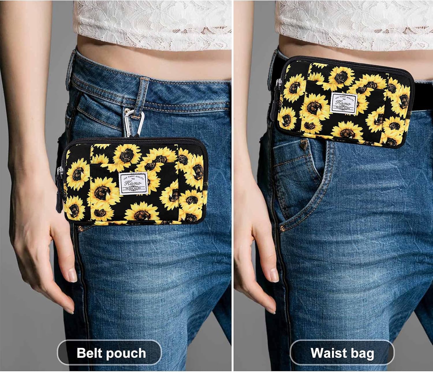 KAMO Funda horizontal de lona multiusos para teléfono celular, funda para teléfono celular con lazo para cinturón, bolsa para cinturón para mujeres,