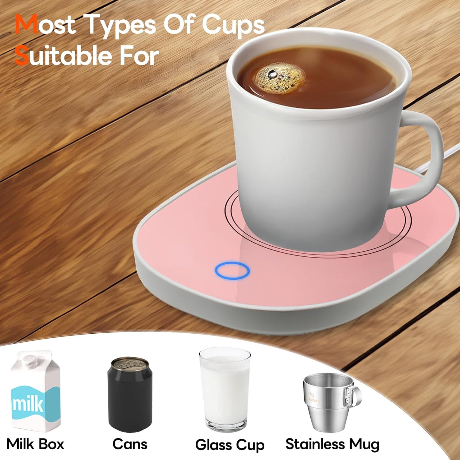 Calentador de café para escritorio, calentador de taza rosa, té caliente, leche, agua, bebida, calentador de escritorio, placa eléctrica con apagado