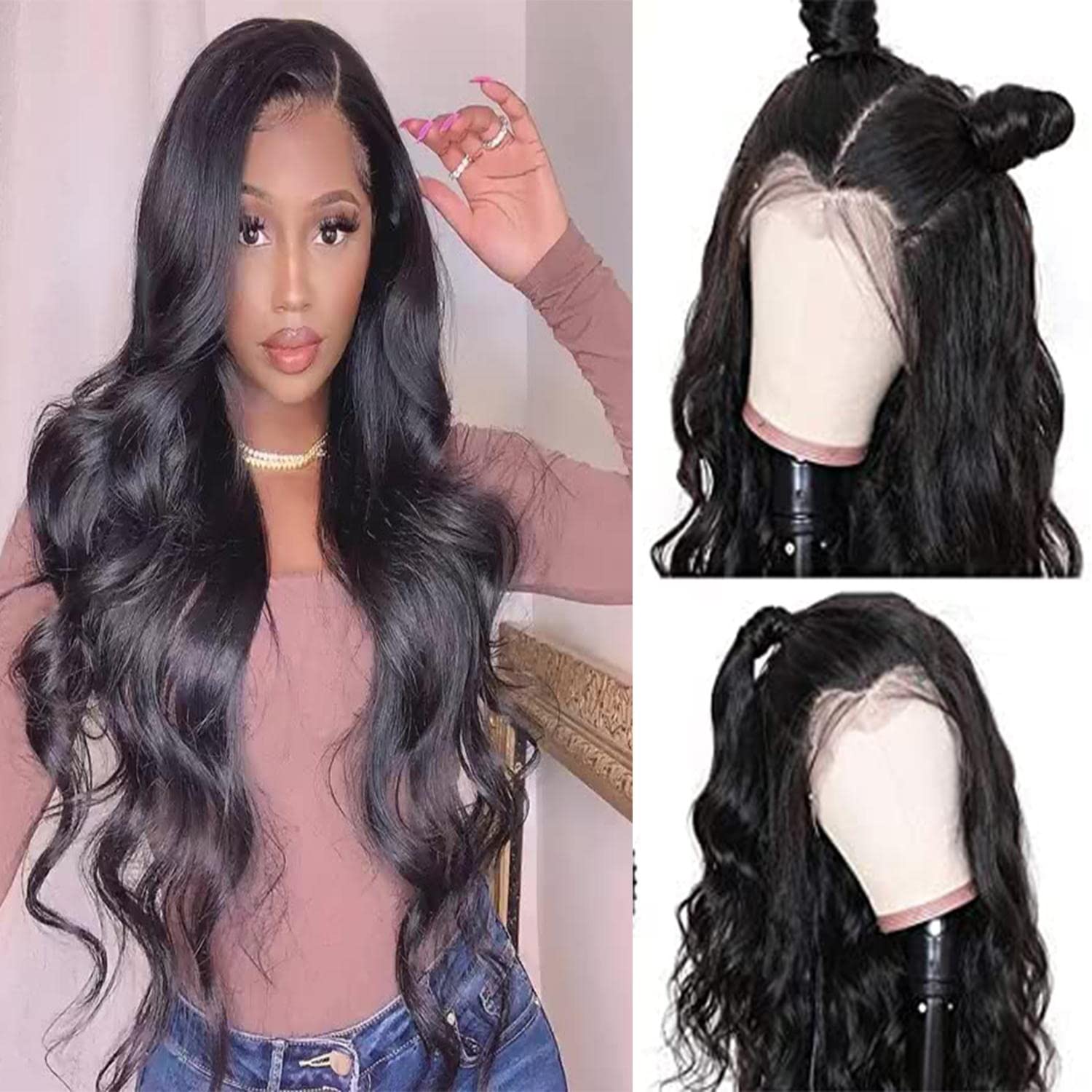 Pelucas de cabello humano ondulado con encaje frontal HD de 13 x 4 pulgadas, pelucas de encaje frontal de 24 pulgadas, predepiladas con abuelitos,