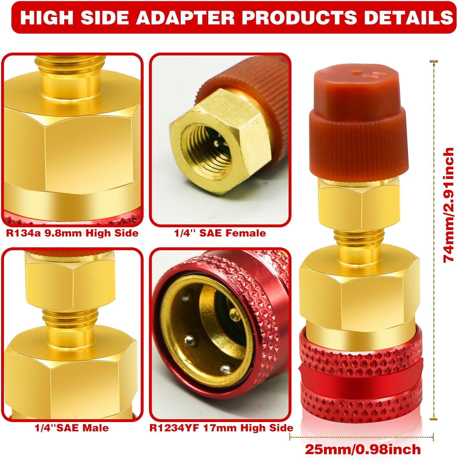 2 adaptadores R1234yf a R134a, kit de acopladores rápidos, kit de recarga de refrigerante R1234yf, adaptadores de lado altobajo R134a a R1234yf para