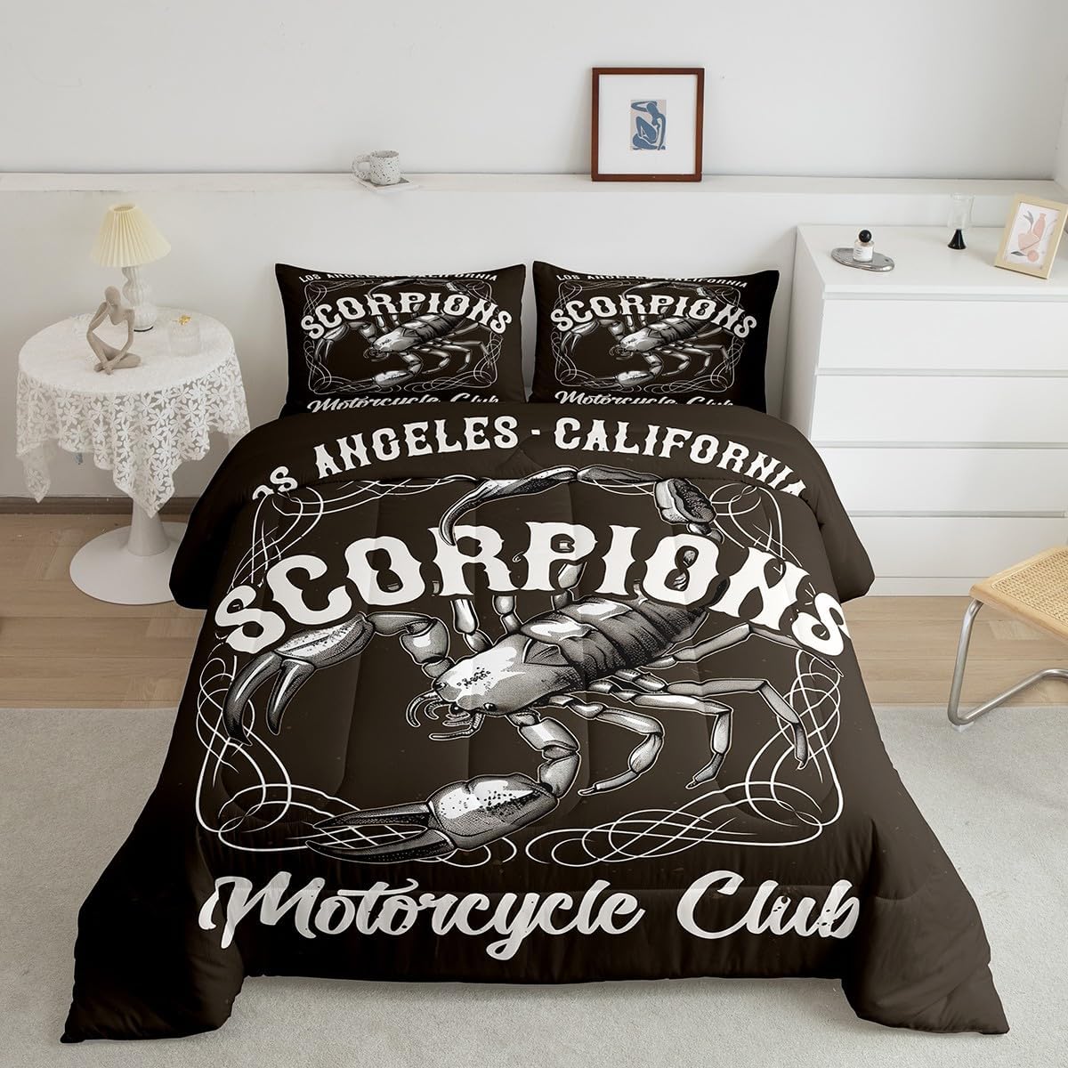 Erosebridal Scorpius – Juego de edredón de escorpio, diseño de escorpión, diseño de signo monocromático, diseño de escorpión, tamaño Queen
