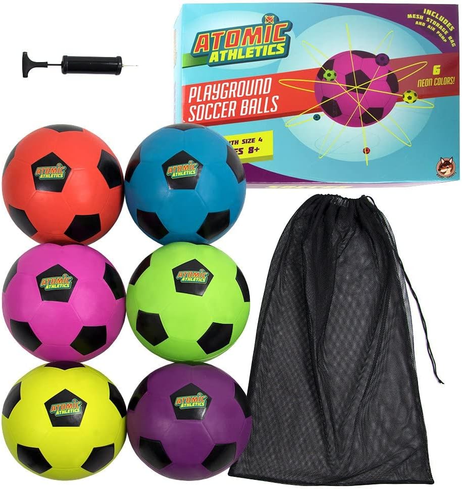 K-Roo Sports Atomic Athletics – Pelotas de goma neón para patio de recreo, paquete de 6 unidades, incluye bomba y bolsa de almacenamiento