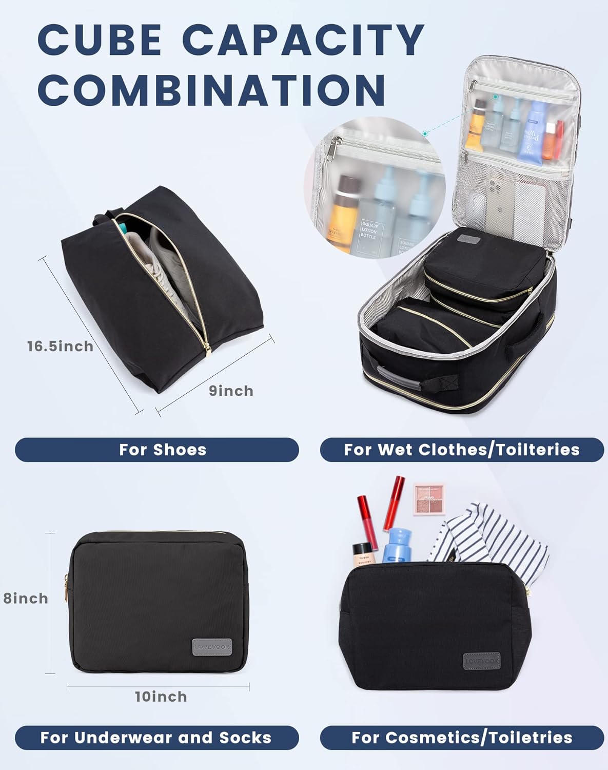LOVEVOOK Mochila de viaje para mujeres y hombres como artículo personal aprobado por vuelo, equipaje de 40 L, Negro –