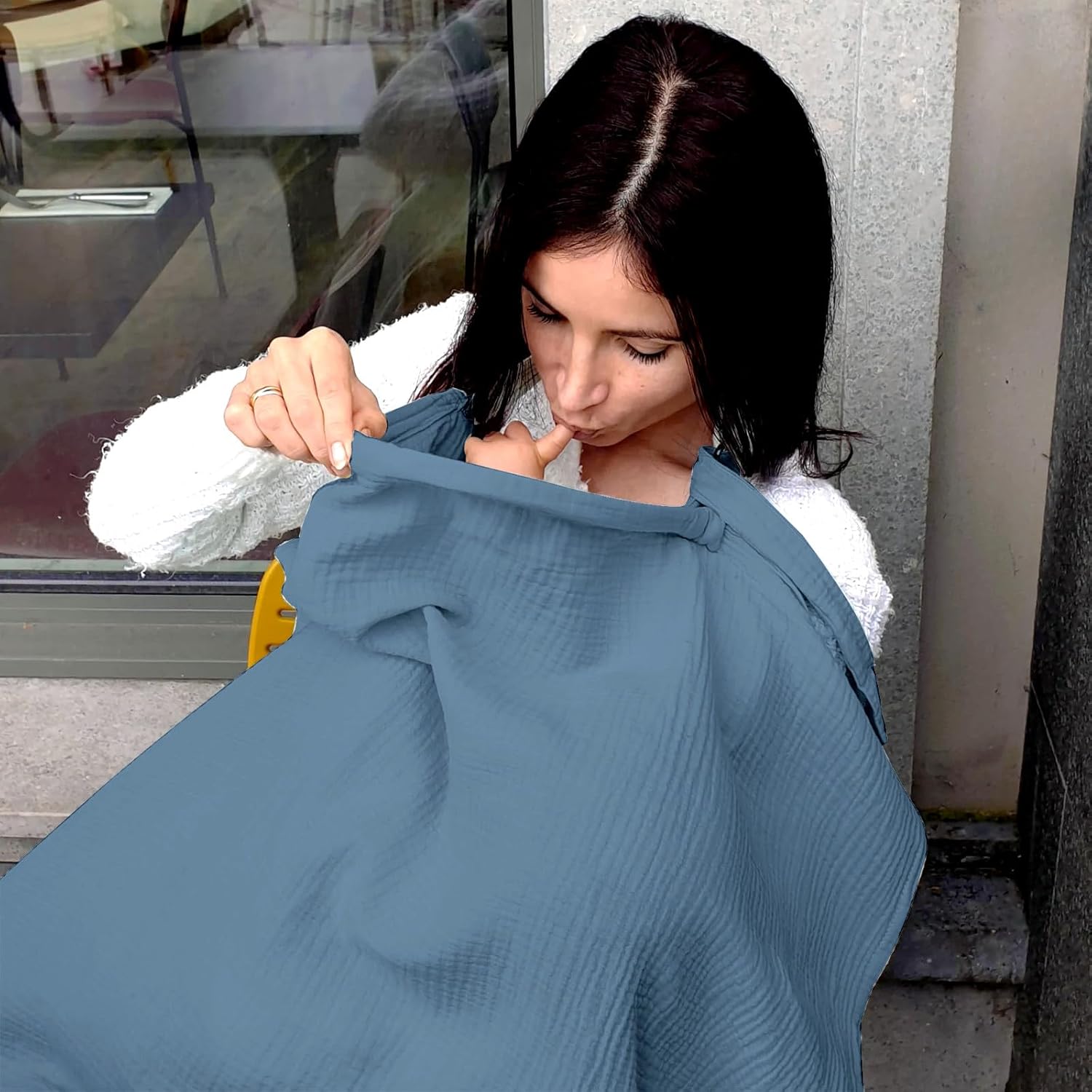 Insular Funda de lactancia de muselina para lactancia materna, fundas de lactancia transpirables con cuello de arco para mamá, delantal de lactancia