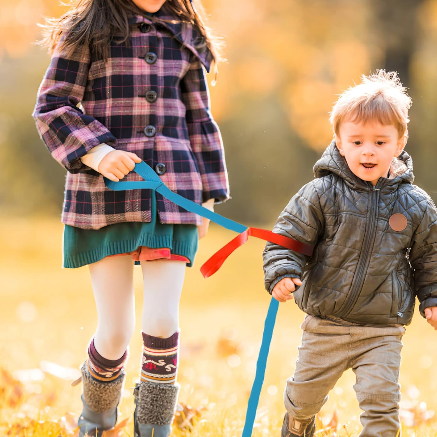 Paquete de 2 cuerdas de seguridad para caminar cortas con 12 asas para niños preescolares y niños pequeños al aire libre, guardería, guardería,