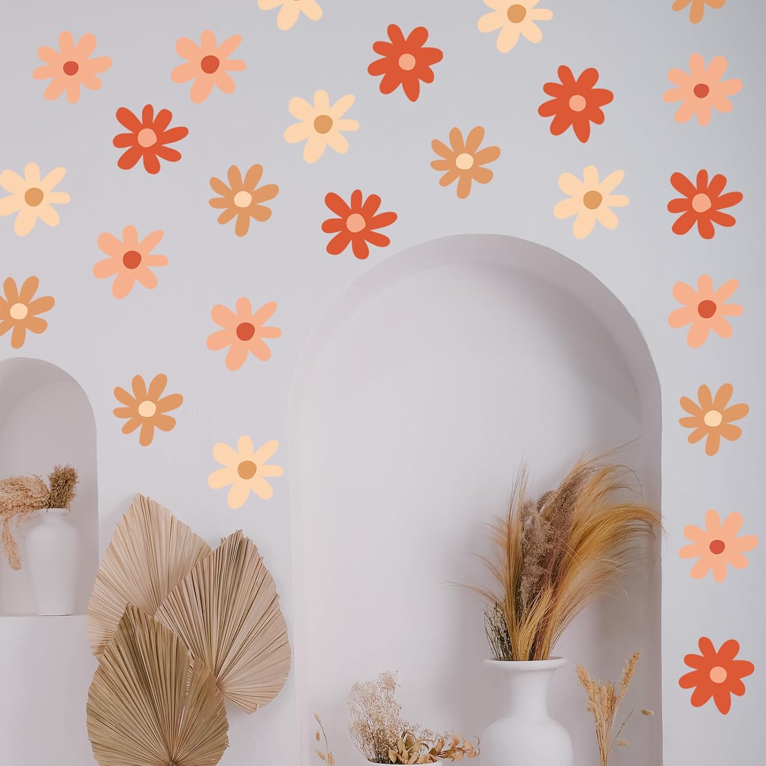 Calcomanías de pared de margaritas, calcomanías de pared bohemias, arte de pared floral, calcomanías de flores de margaritas coloridas para niños,