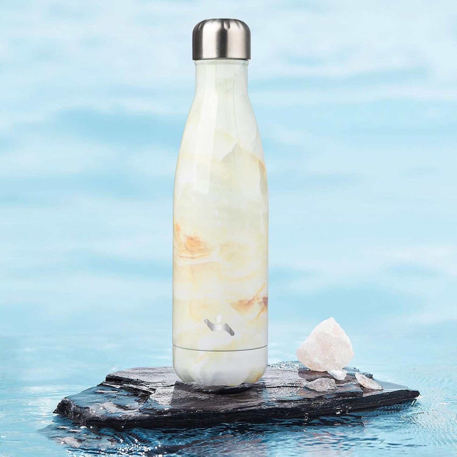 Botellas de agua aisladas, termo de acero inoxidable de doble pared de 17 onzas para viajes deportivos, mármol y jade