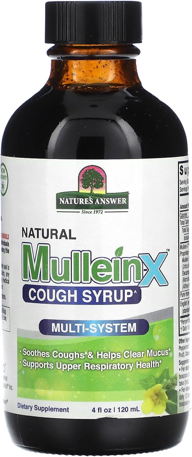 Nature’s Answer Mullein-X Multi System – Jarabe para la tos de 4 onzas  Alivia la tos y limpia la mucosidad  Apoyo respiratorio  Sin gluten OGM