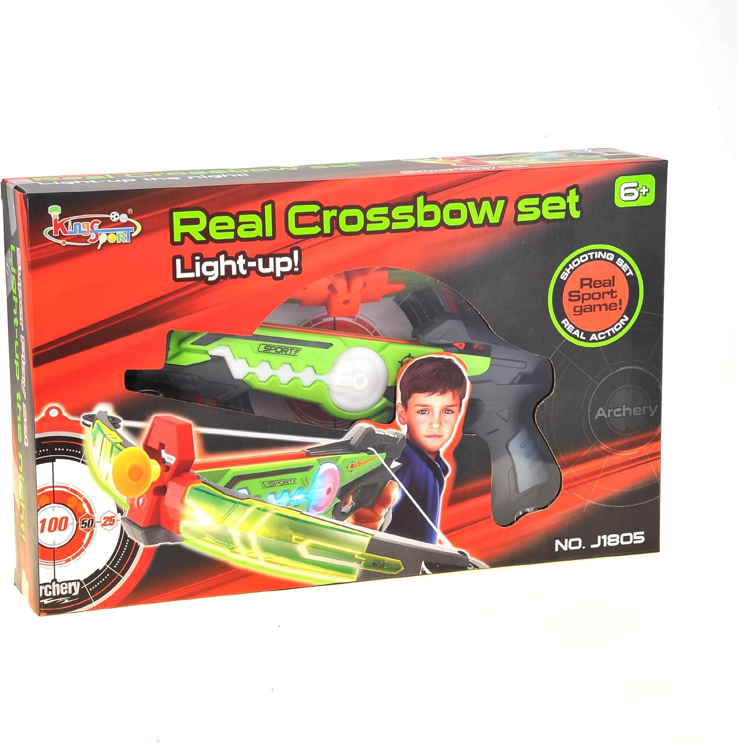PowerTRC Juego de ballesta de juguete con luz LED para niños  Juego de tiro con arco con ventosa y flechas y objetivo  Divertido juego para