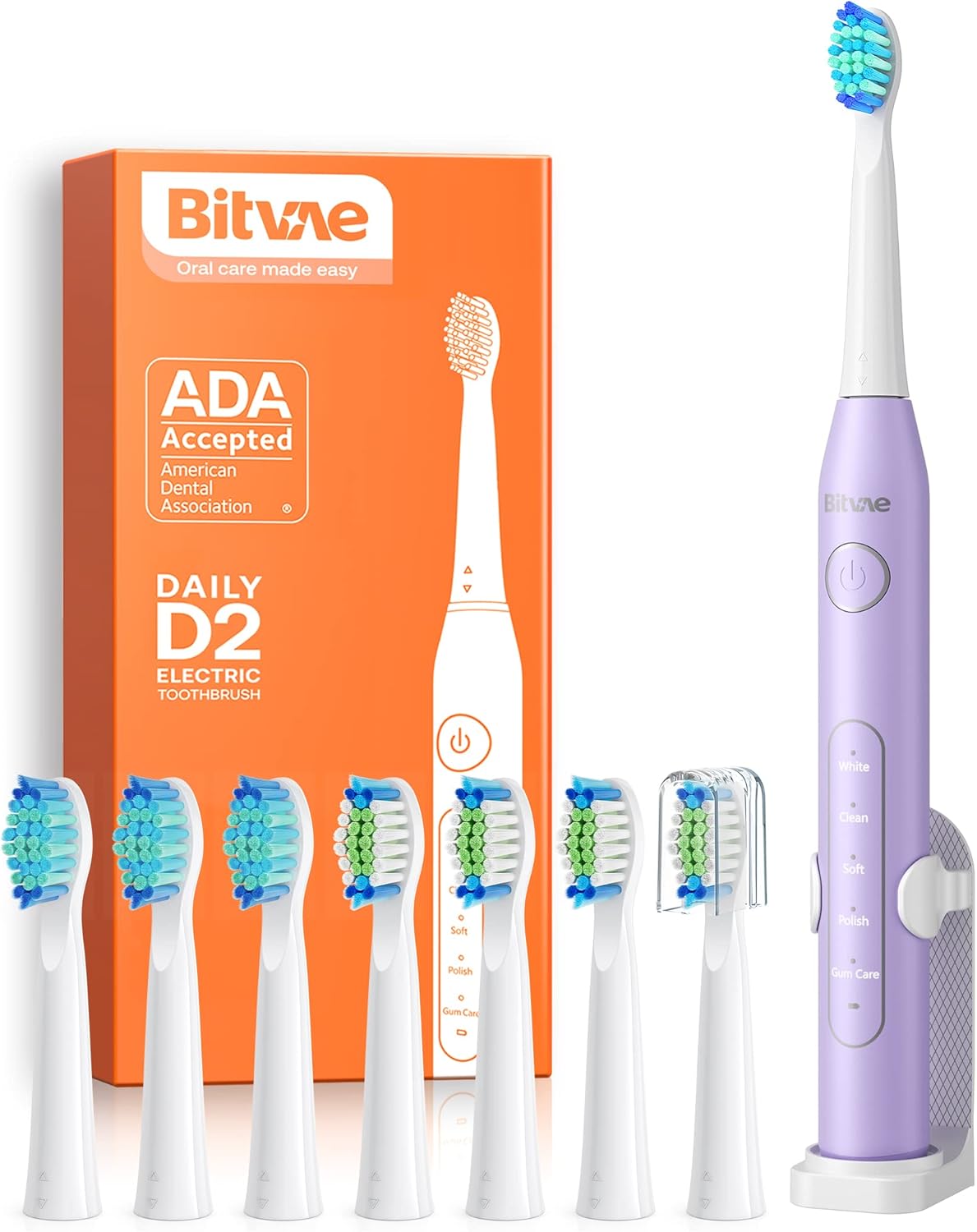 Bitvae Paquete de cepillos de dientes eléctricos ultrasónicos y giratorios para adultos y niños, cepillos de dientes recargables sónicos aceptados