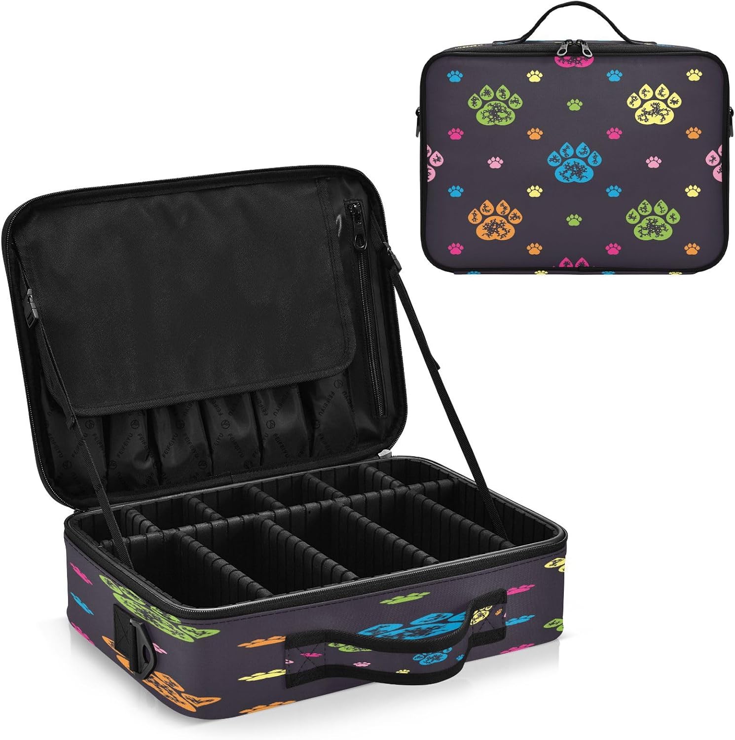 Coloridas huellas de perro huellas de cosméticos conjuntos de bolsas de viaje para artículos de aseo personal, bolsa de maquillaje, capacidad