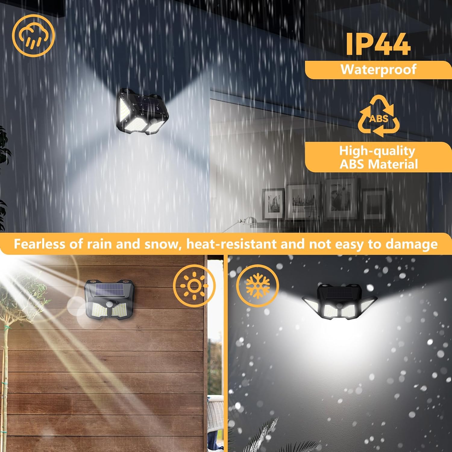 solebell Luz solar para exteriores, 122 LED, luces solares para exteriores IP44 impermeable con 2 cabezales ajustables 270 gran angular, luces de