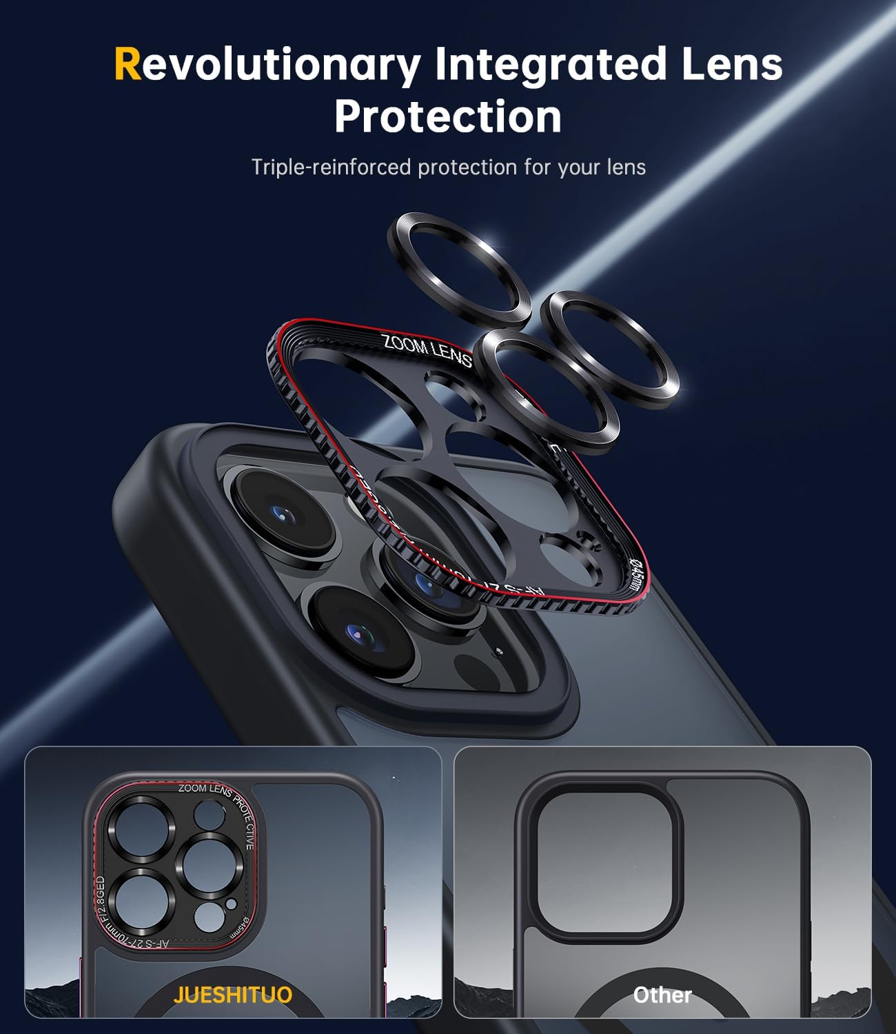JUESHITUO Funda para iPhone 15 Pro Max con protección integrada de lente de cámara, a medida para MagSafe Defensa a prueba de golpes de grado Mil