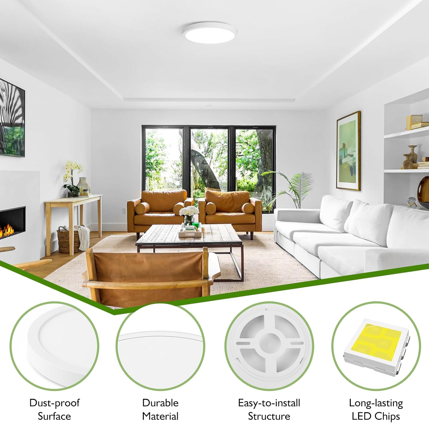 Lámpara LED de techo empotrada, equivalente a 100 W, lámpara de techo empotrada moderna de cocina 5000 K, luz blanca diurna, 15 W, 1200 lm, 7