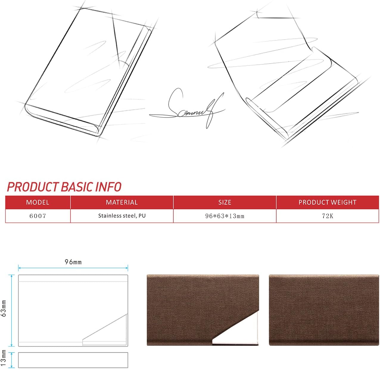 Estuche para tarjetas de presentación, de lujo, de piel y acero inoxidable, multitarjeta, tarjetas de crédito, identificación, para hombres y