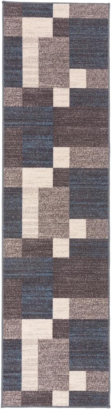 Alfombra con diseño moderno de cuadros (antideslizante), color gris