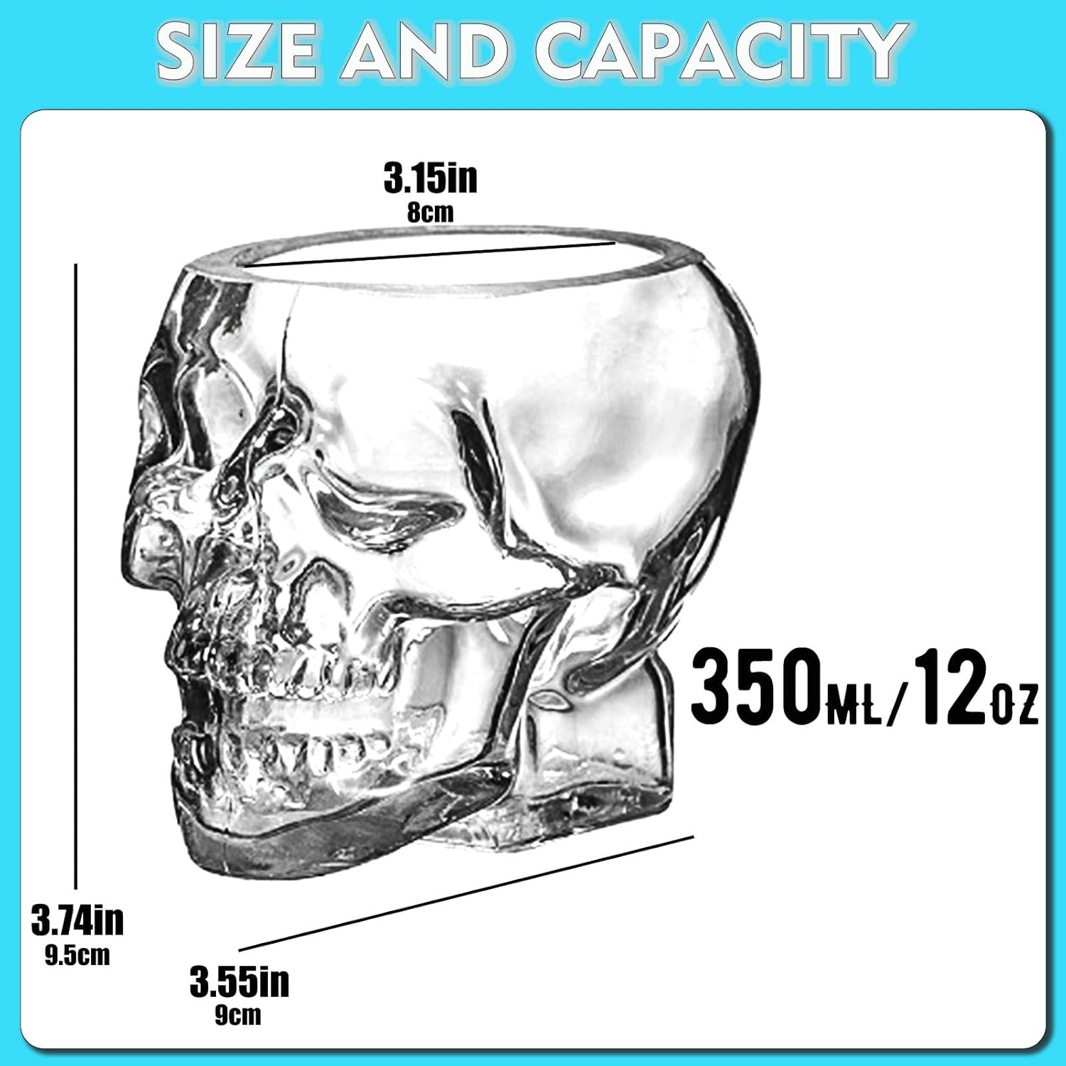 GXFCCYXT 2 copas de vino de calavera de Halloween de 12 onzas  11.8 fl oz, copas de cóctel únicas divertidas de calavera transparente para cóctel,