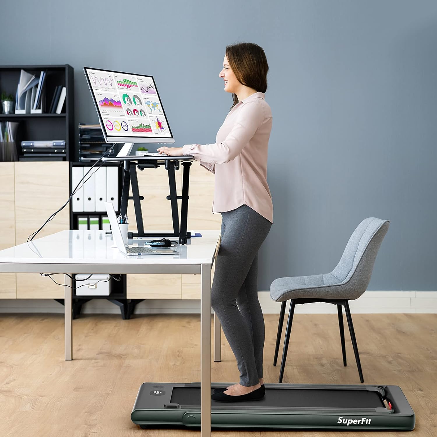 GYMAX Almohadilla para caminar, pantalla LED dual 2 en 1, caminadora para debajo del escritorio para el hogar con control remoto y aplicación