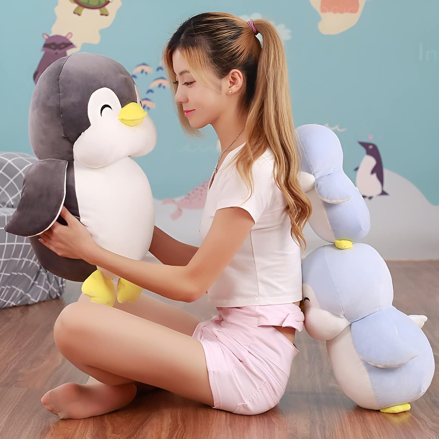 Peluche de pingüino, juguete de peluche suave, regalo para niños, niñas, niños, novia, día de San Valentín, almohada (gris, 19.6 pulgadas)