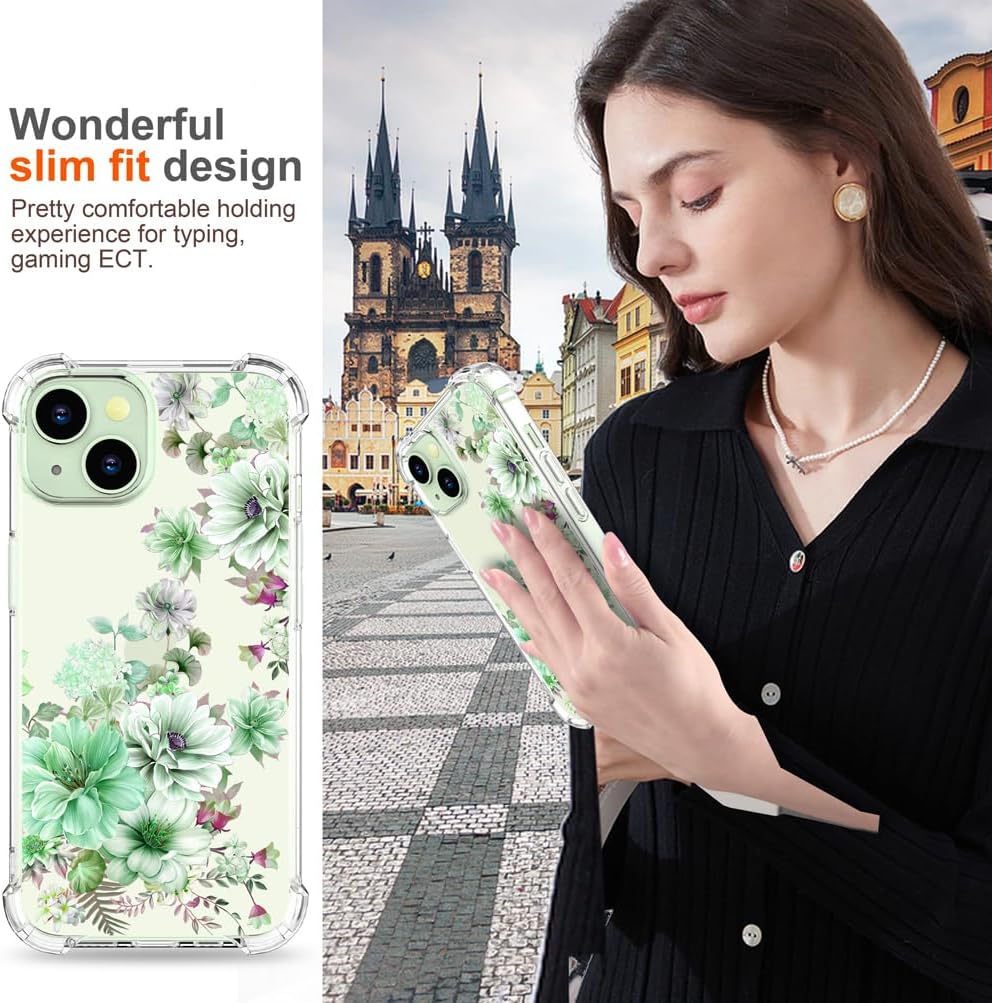 Funda para iPhone 15 con diseño floral, bonita y transparente, para mujeres y niñas, compatible con iPhone 15, diseño de dalias maravillosas, color