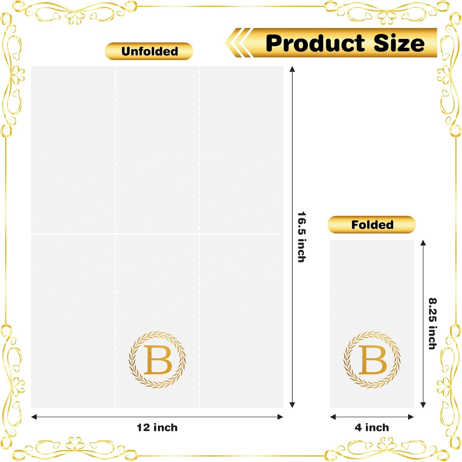 100 servilletas desechables con monograma de oro, toallas de mano decorativas con letra B, servilletas de cena para invitados, toallas de mano con