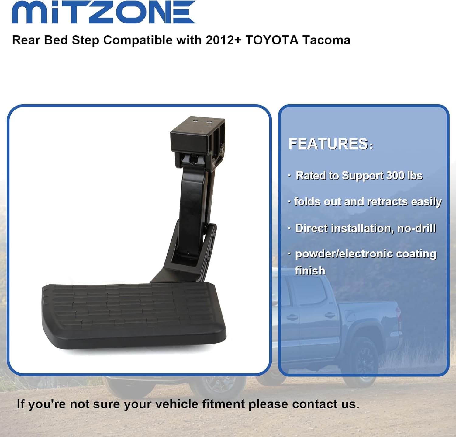 MITZONE Escalón de cama trasera compatible con Toyota Tacoma 2012 2013 2014 2015 2016 2017 2018 2019 2020 2021 2022 2023