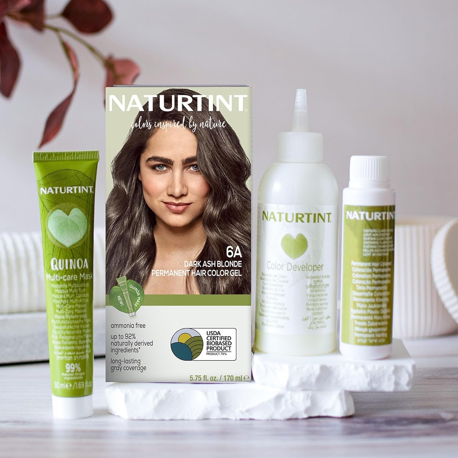 Naturtint Tinte permanente para el cabello rubio ceniza oscuro 6A (paquete de 6), sin amoníaco, vegano, libre de crueldad, hasta un 100% de