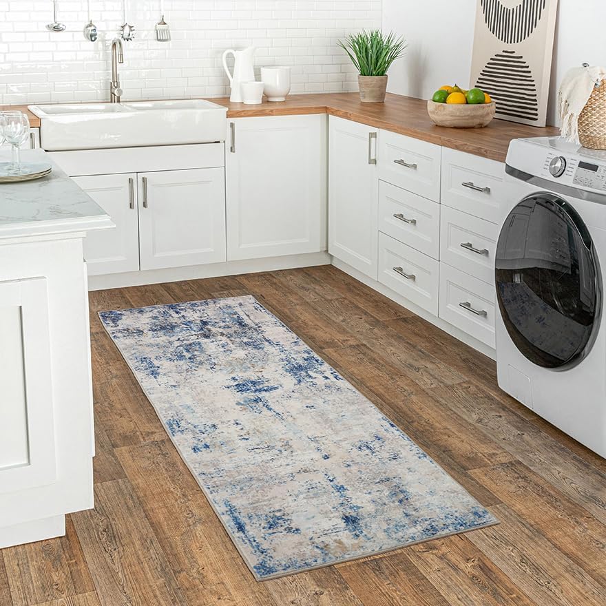 Alfombra de pasillo de 2 x 6 pies, antideslizante, lavable a máquina, alfombra tradicional para pasillo, cocina, dormitorio, sala de estar (azul