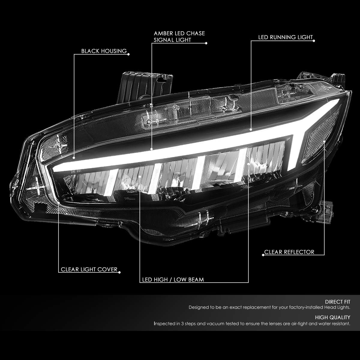 Auto Dynasty Par de lámparas LED DRL estilo DRL secuencial para faros delanteros compatibles con Honda Civic 16-18