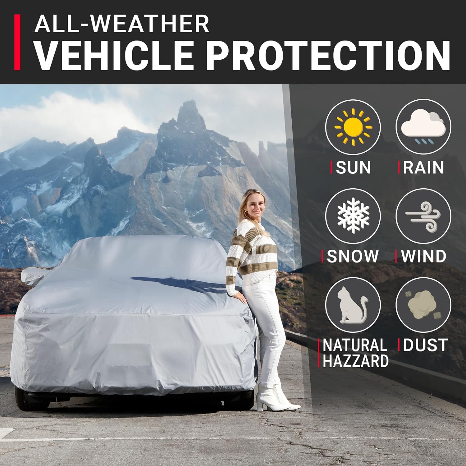 iCarCover – Funda de auto de 18 capas de alta calidad, impermeable, resistente a la intemperie, protección contra radiación UV, nieve, polvo o