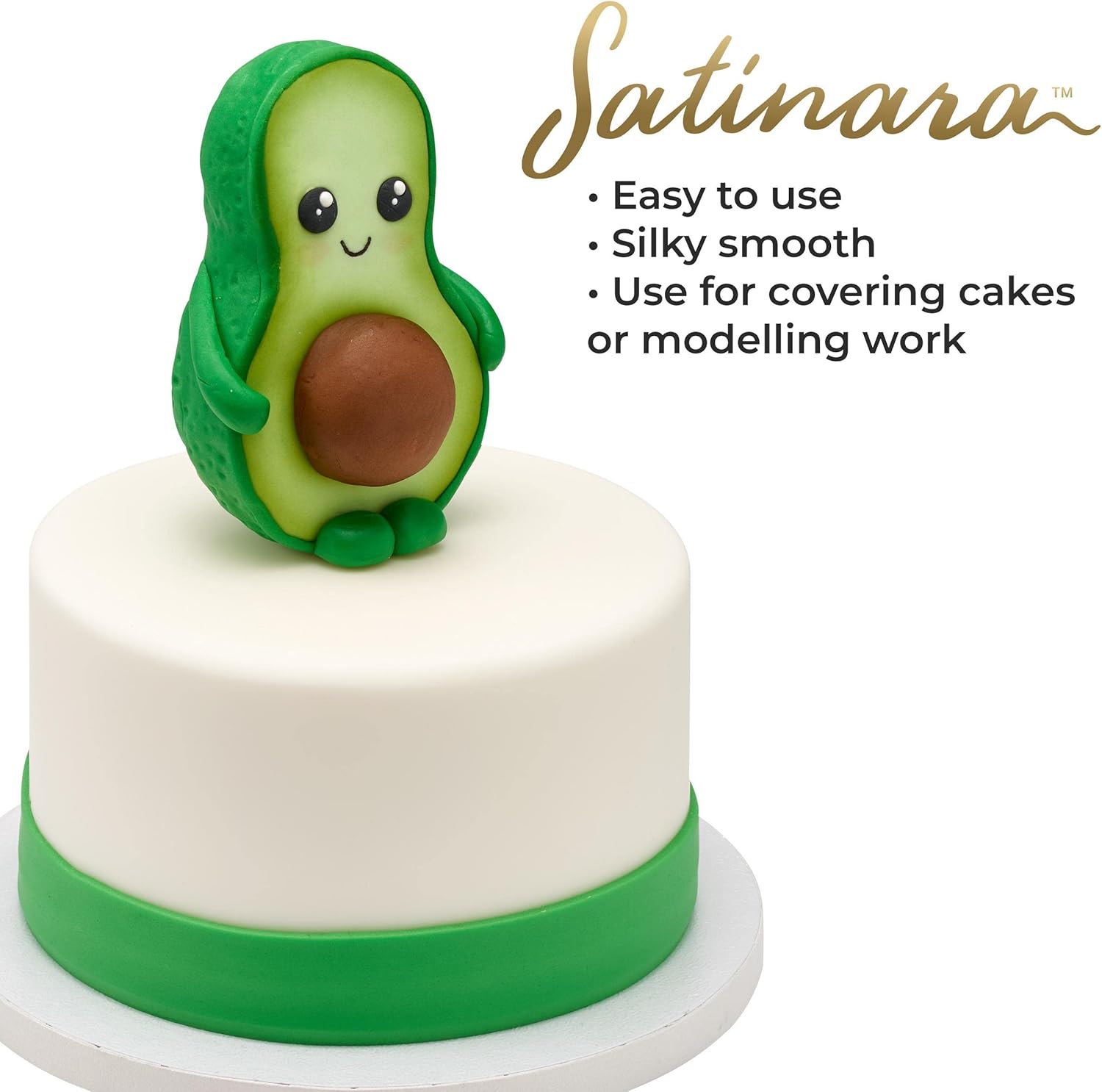 Satinara Fondant Glaseado  Blanco 2.2 LB  Preferido por profesionales para pasteles excepcionales, listo para enrollar, suave, fácil de usar para