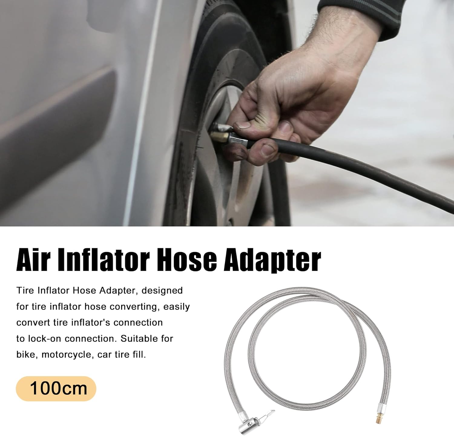 X AUTOHAUX 1 juego de válvula de neumático flexible de acero inoxidable de 39.37 pulgadas de 39.37 pulgadas, manguera de extensión de bomba de aire