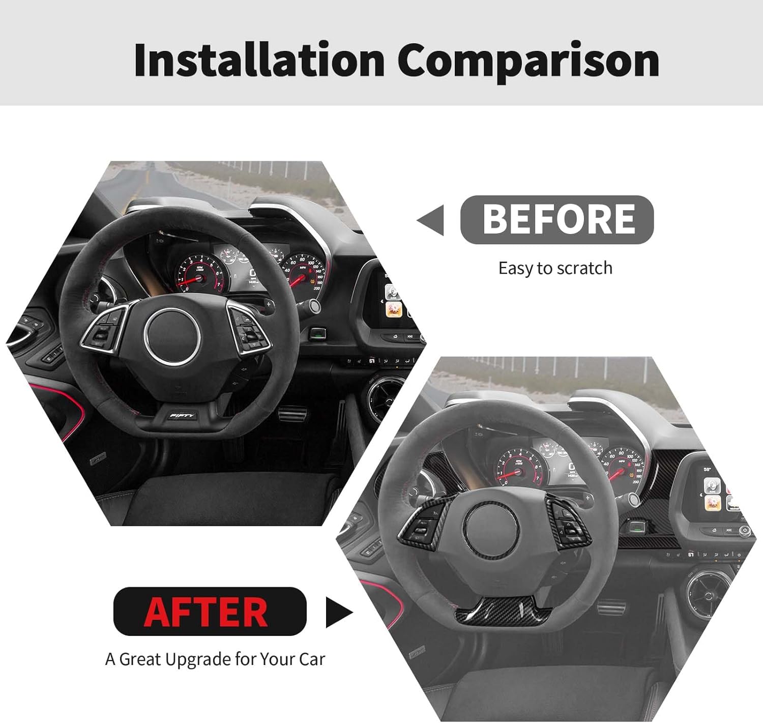 RT-TCZ Kit de moldura interior de fibra de carbono, accesorios de decoración de consola central para Chevrolet Camaro 2017 2018 2019 2020 2021 2022