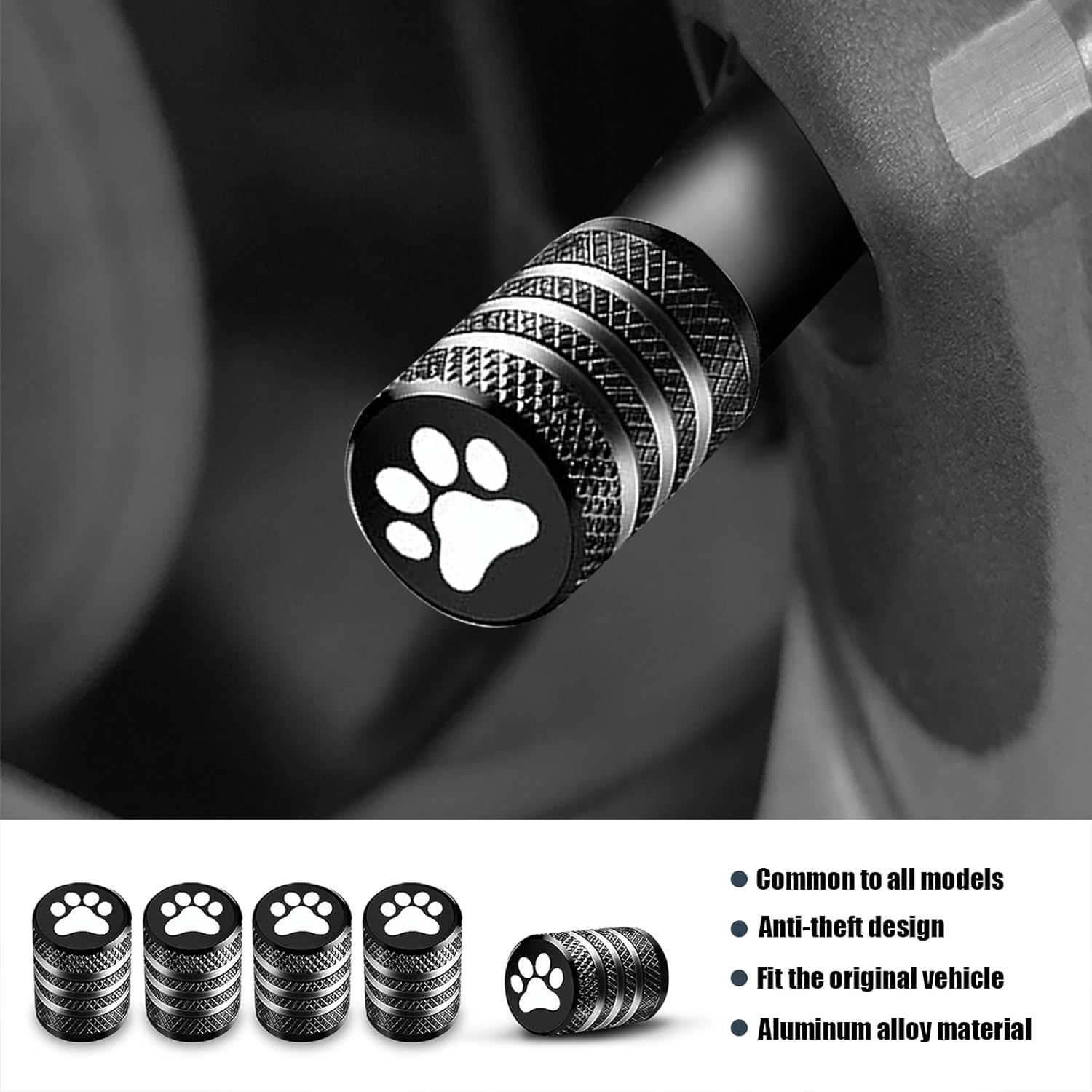5 tapas de vástago de válvula de neumático, metal con forro resistente a fugas tapa de aire para neumáticos, patas de perro (negro)