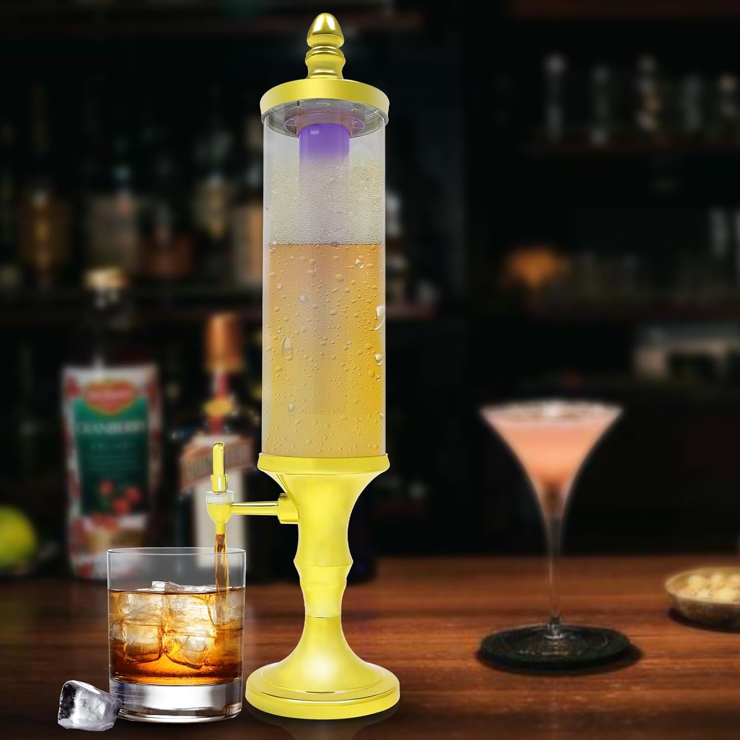 Dispensador de torre de cerveza de 3 litros con tubo de hielo y dispensador de cerveza de mesa ligera, 3.2 cuartos de galón 102 onzas, dispensador