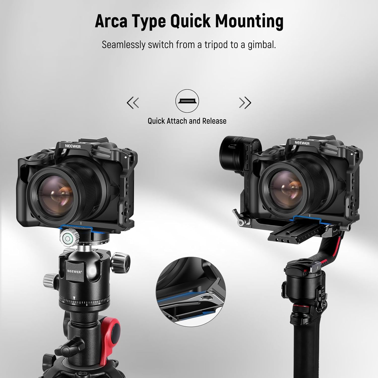 NEEWER Jaula para cámara R50 compatible con Canon EOS R50, plataforma de video de aluminio con riel OTAN, roscas de 14″, agujeros ARRI de 38″,