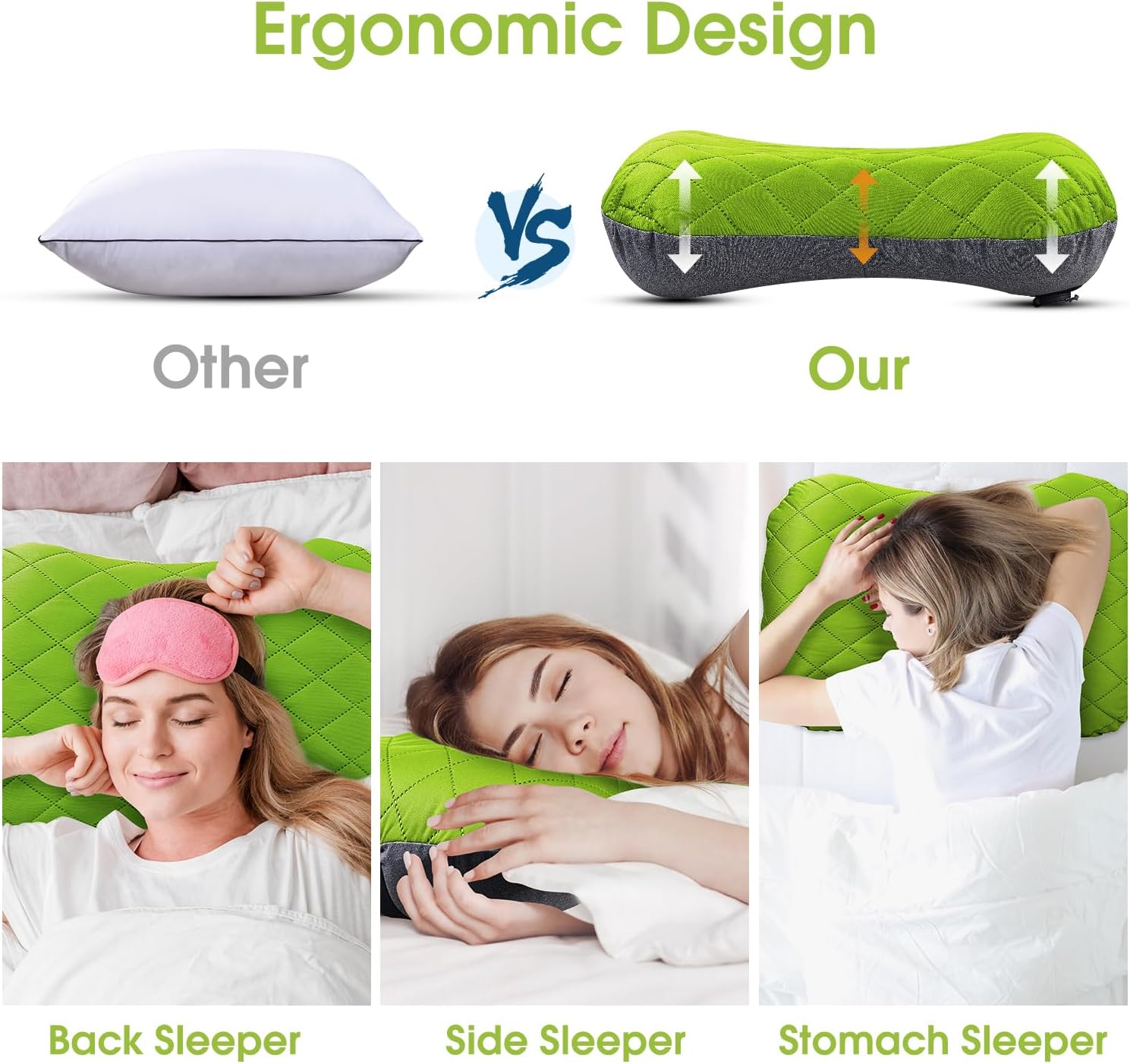 Almohada inflable para acampar con funda extraíble, almohadas de campamento ultraligeras y compactas para dormir, mochileros, senderismo, playa, al